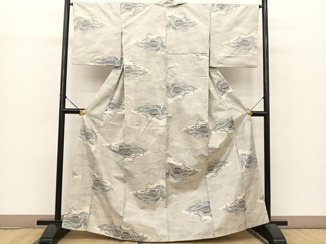 平和屋着物○本場大島紬 白大島 9マルキ 雲取り風景文 正絹 逸品  