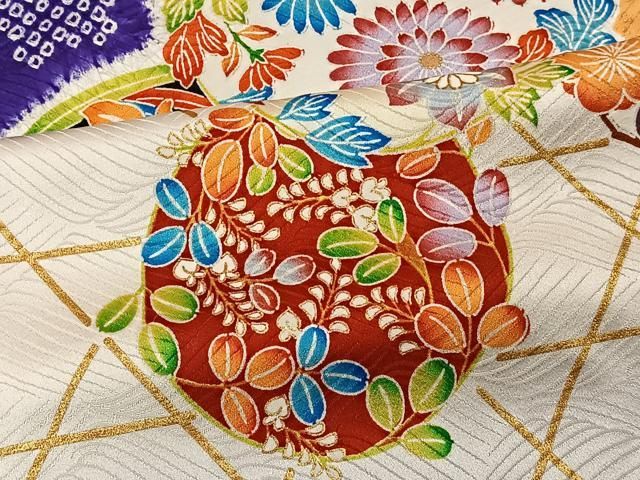 豪華振袖　駒刺繍　絞り　花筏文　正絹　逸品 平和屋着物□豪華振袖 駒刺繍 絞り 流水花文 金彩 正絹 逸品