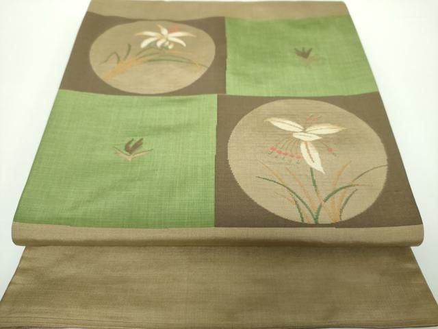 平和屋着物●名門木屋太　今河織物　六通柄袋帯　変わり市松花丸文　正絹　逸品　DAAV6915ps 平和屋着物○名門木屋太 今河織物 六通柄袋帯 変わり市松花丸文 正絹