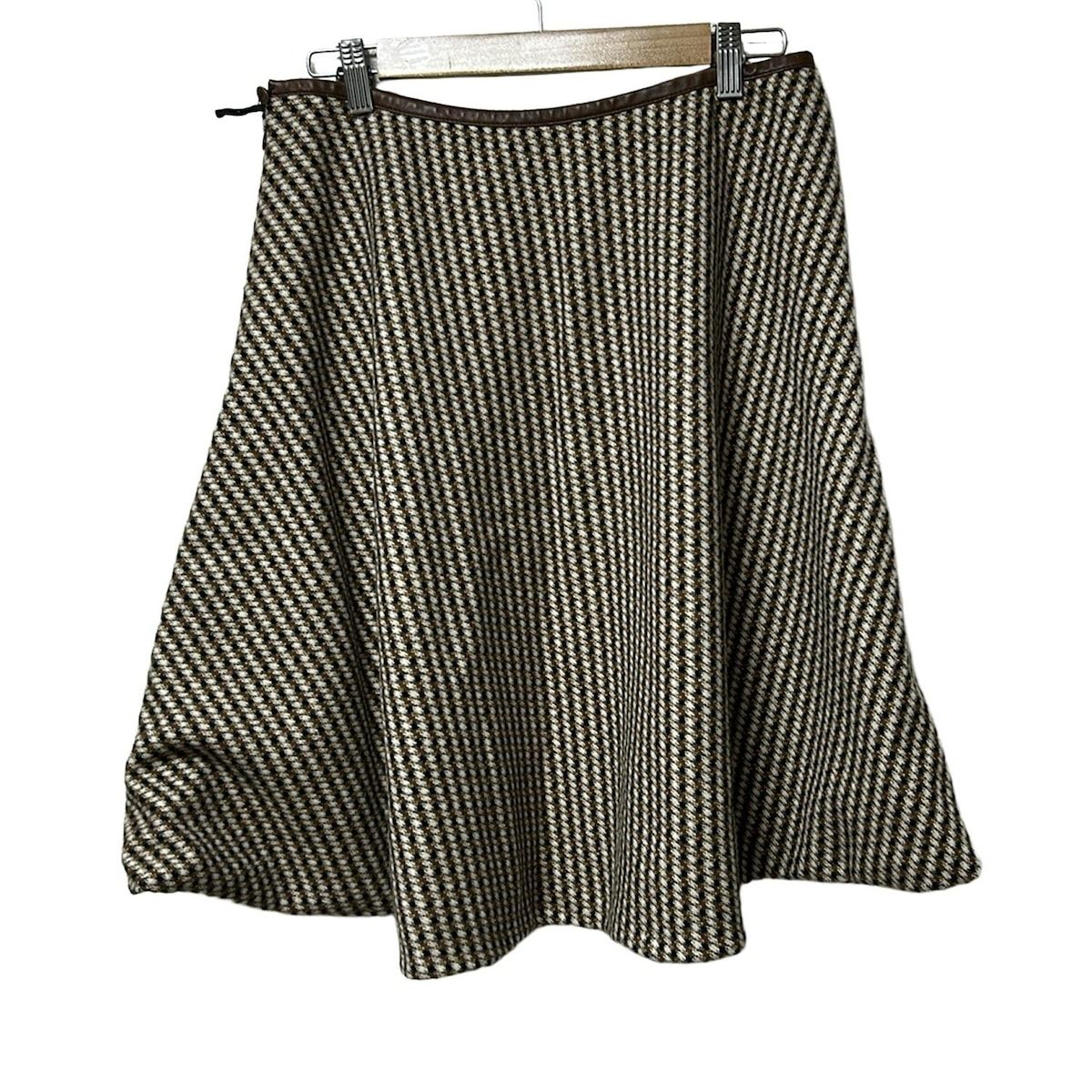 PRADA プラダ スカート サイズ42 M レディース - ブラウン×アイボリー×黒 ひざ丈 ツイード 千鳥格子柄 2014年