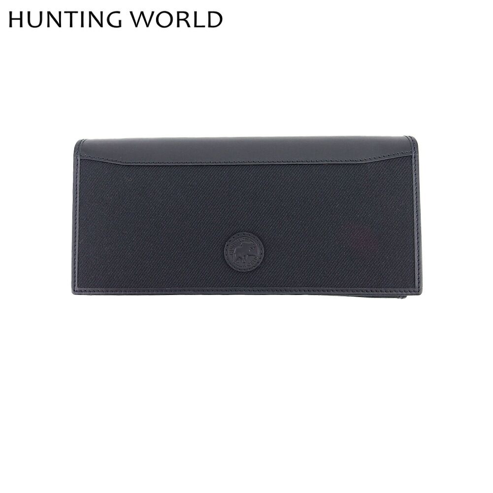 極美品 HUNTING WORLD ハンティングワールド 長財布 モノグラム 黒 美品‼️ハンティングワールド 長財布 折り財布 ナイロンxレザー