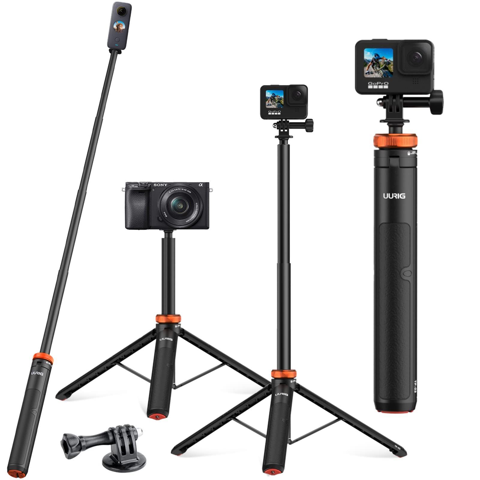 アクションカム用 GoPro 対応 GoEasyPlus 自撮り棒 セルカ棒 ポール Insta OSMO アクセサリー 伸縮拡張 軽量 持ち運び便利  旅行 アウトドア ゴープロ ポイント消化 おすすめ 送料無料