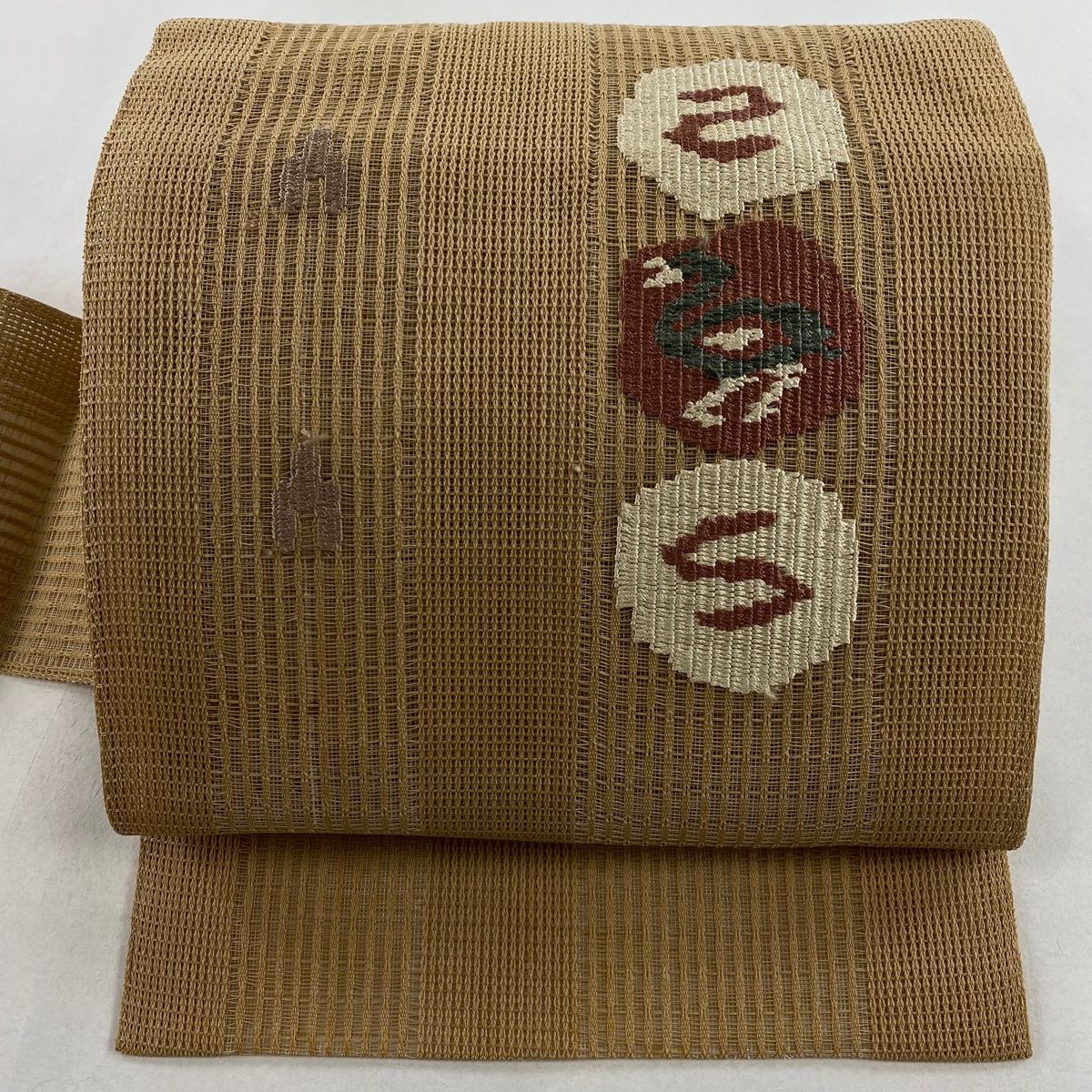 名古屋帯 秀品 夏帯 八寸名古屋帯 鳥 茶色 正絹