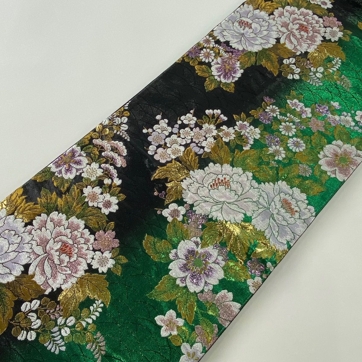 袋帯 美品 秀品 牡丹 草花 箔 緑 六通 正絹 【中古】 - メルカリ