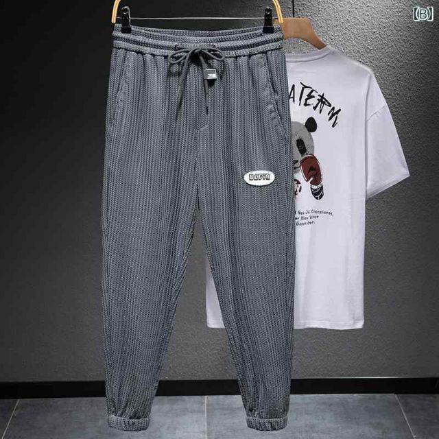 3 XL メンズ 男性用 ファッション オシャレ シンプル 大人 かっこいい ストリート ヒップホップ HipHop 夏 白 アイスシルクニット パンツ 薄手 通気性 カジュアル スポーツ スウェット