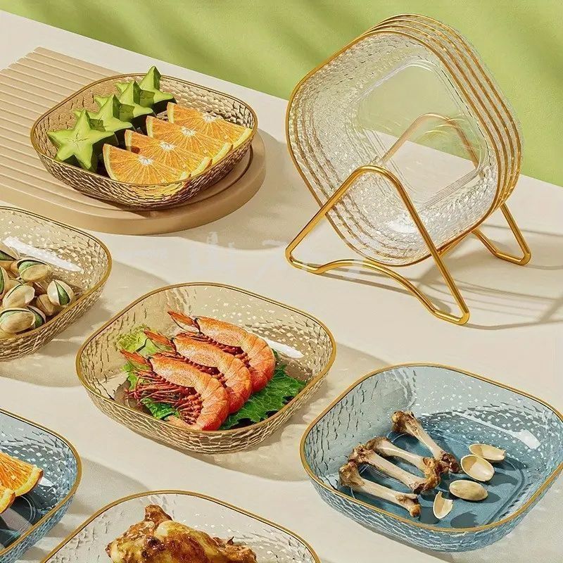 4枚セット、ゴールデンリムスクエアサービングトレイ、ゴミ皿