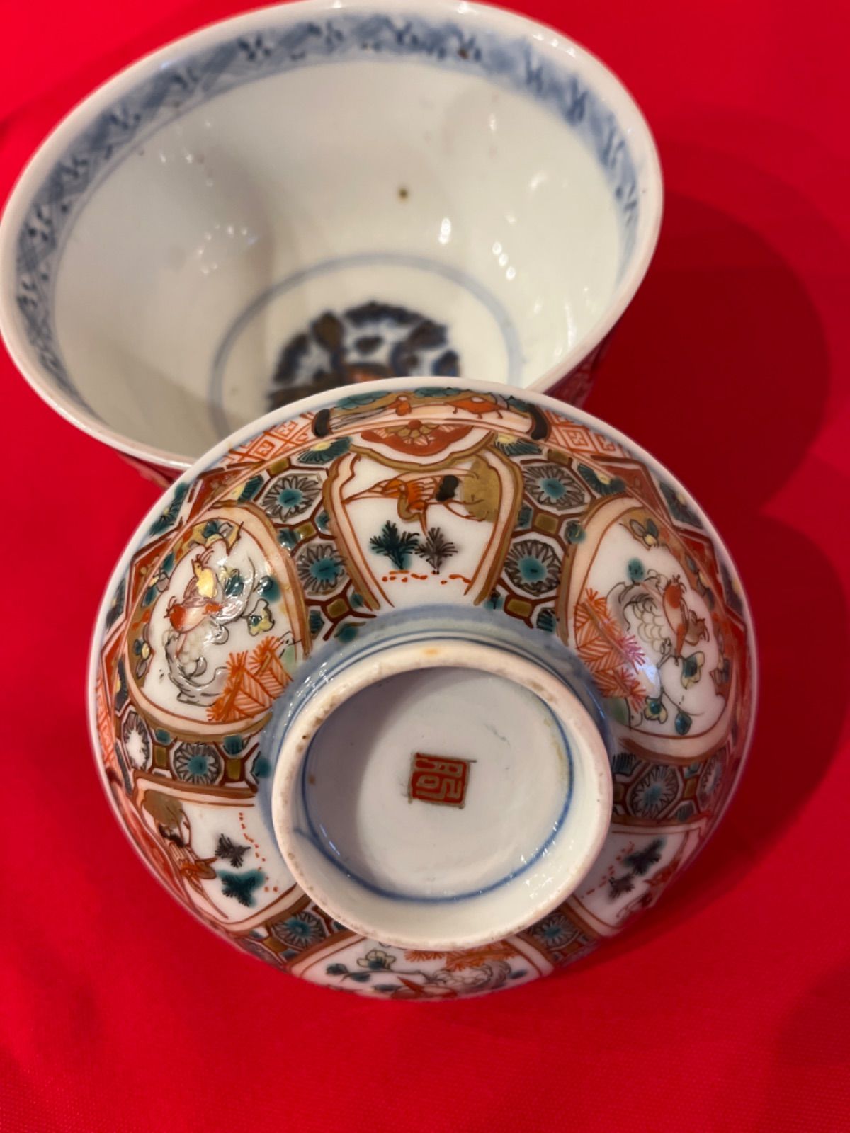 アンティーク 九谷焼 大聖寺伊万里 蓋茶碗 10客 65