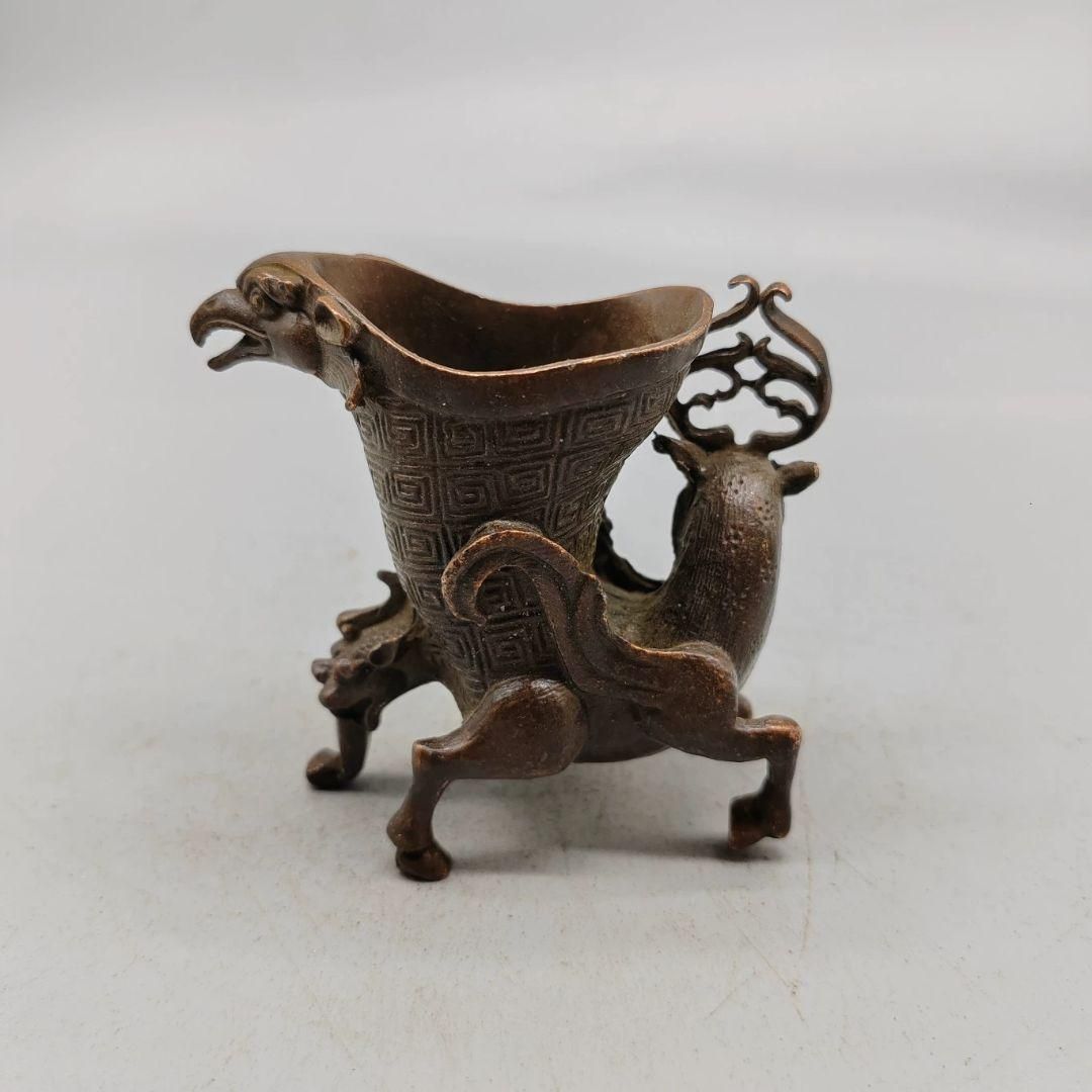 銅器 鹿頭鷹嘴四不像尊 酒樽 応接間 博古架 装飾品 工芸品 置物