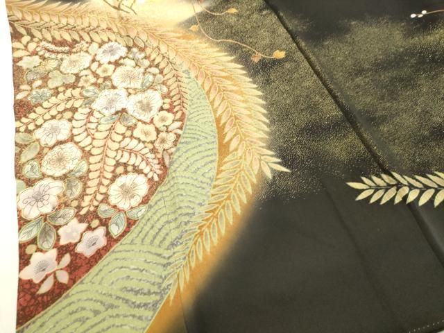 平和屋着物○豪華黒留袖 作家物 絞り 駒刺繍 飛鶴辻が花 暈し染め 金銀