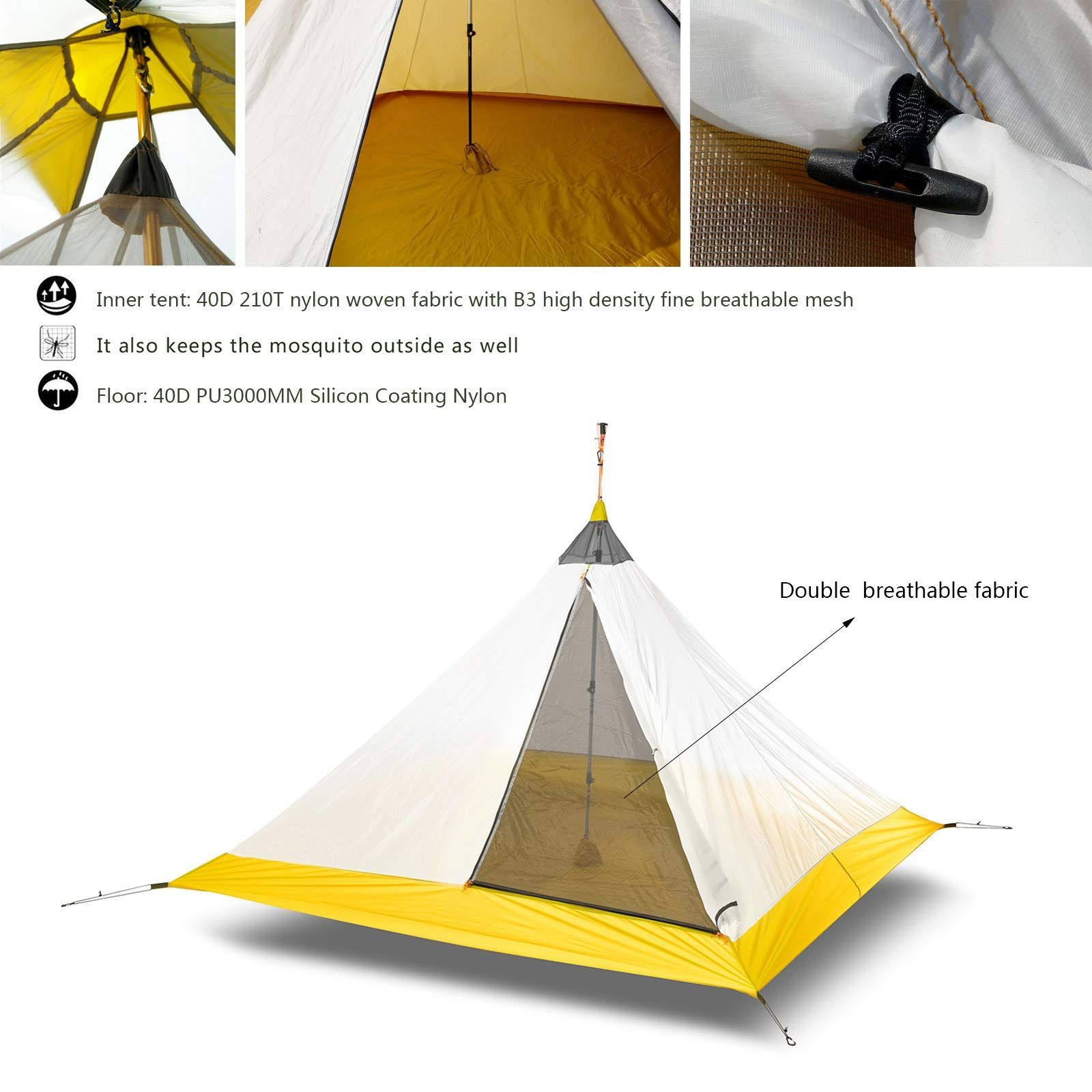 4人用 インナーテント 蚊帳 モスキートネット 超軽量 携帯式 蚊除け 登山用 通気性 設営簡単 キャリーバッグ ペグ付き アウトドア用品 家具用クリーナー 掃除用ブラシセット