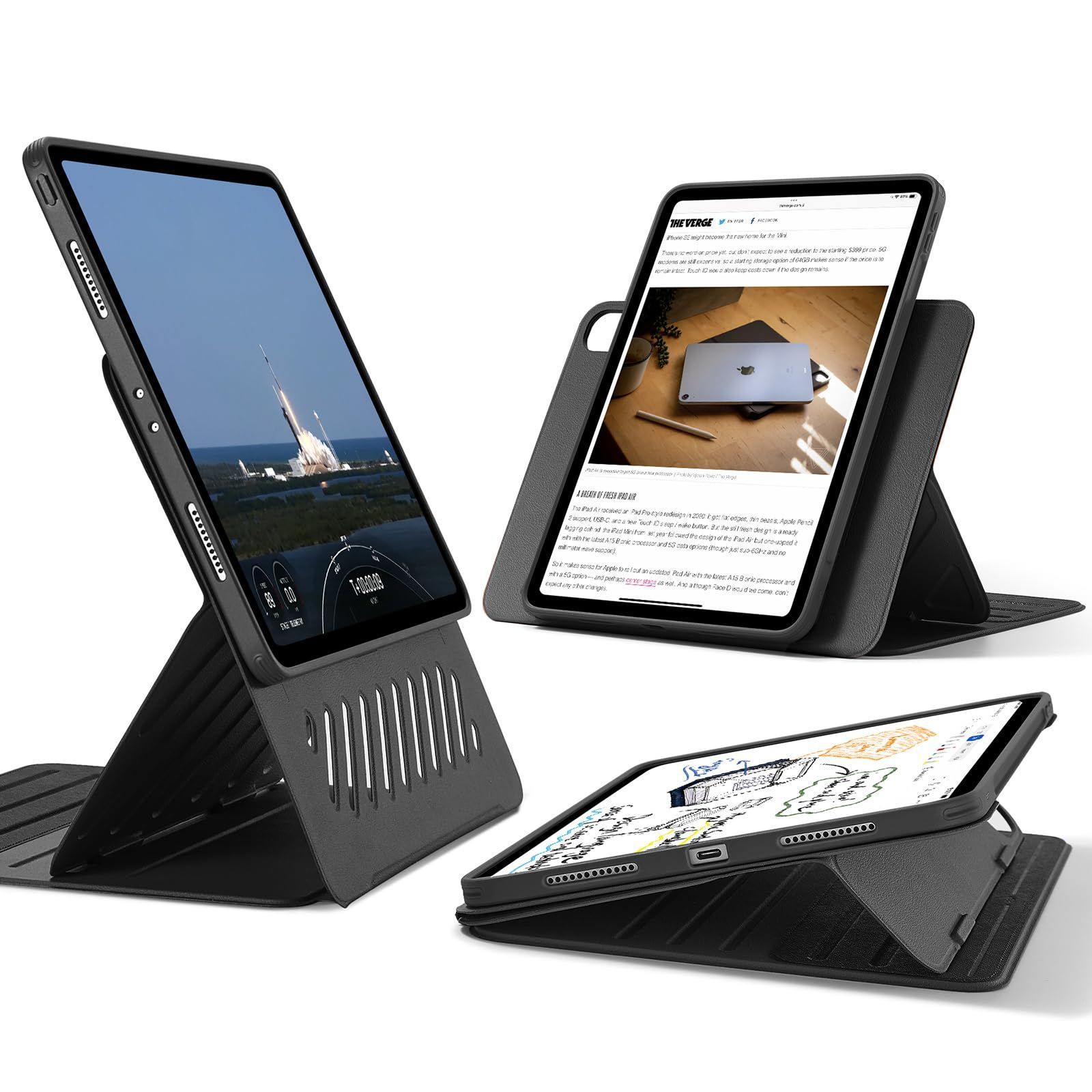 数量 ケース 2025|2021 第6|5世代 12.9 取外し なマグネットカバー付き回転式ケース Pro 縦向き|横向きスタンド 9段階の角度調節 iPad 頑丈な保護 Shiftシリーズ ESR ブラック