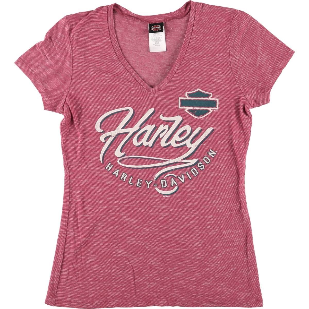 古着 ハーレーダビッドソン Harley-Davidson ボーダー柄 Vネック モーターサイクル バイクTシャツ レディースM相当|eaa543087