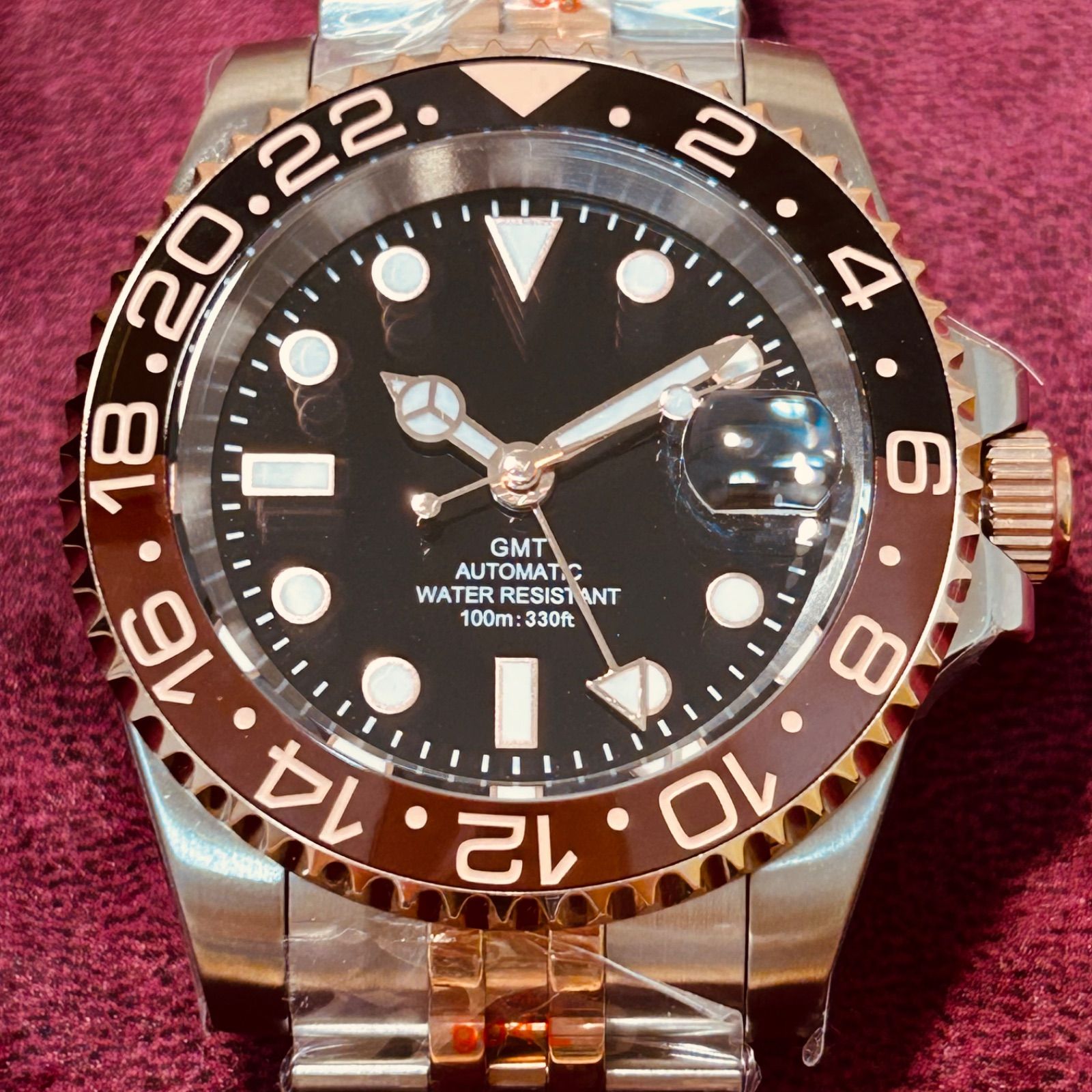 NH34搭載　MODカスタム オマージュ GMT ブラック×グレー　フルカスタム カスタム腕時計 オマージュ MOD GMT NH34搭載 MODカスタム オマージュ