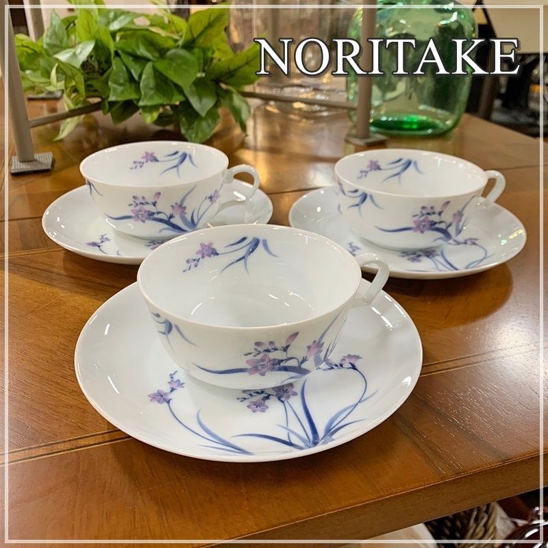 ノリタケ スタジオコレクション カップ＆ソーサー 3客 Noritake studio collection ムラサキ × ホワイト 紫 白 花柄  かわいい シンプル ティーカップ レトロ【RU0421-5】 - メルカリ