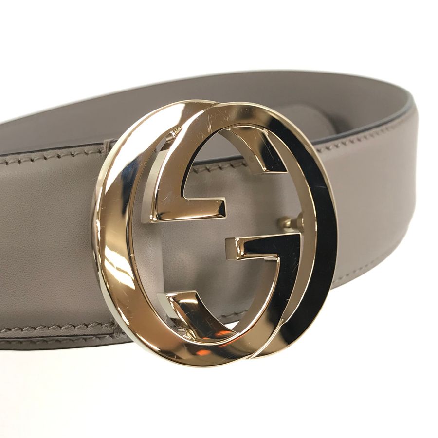 グッチ GUCCI インターロッキングG 546386 グレー レザー ユニ