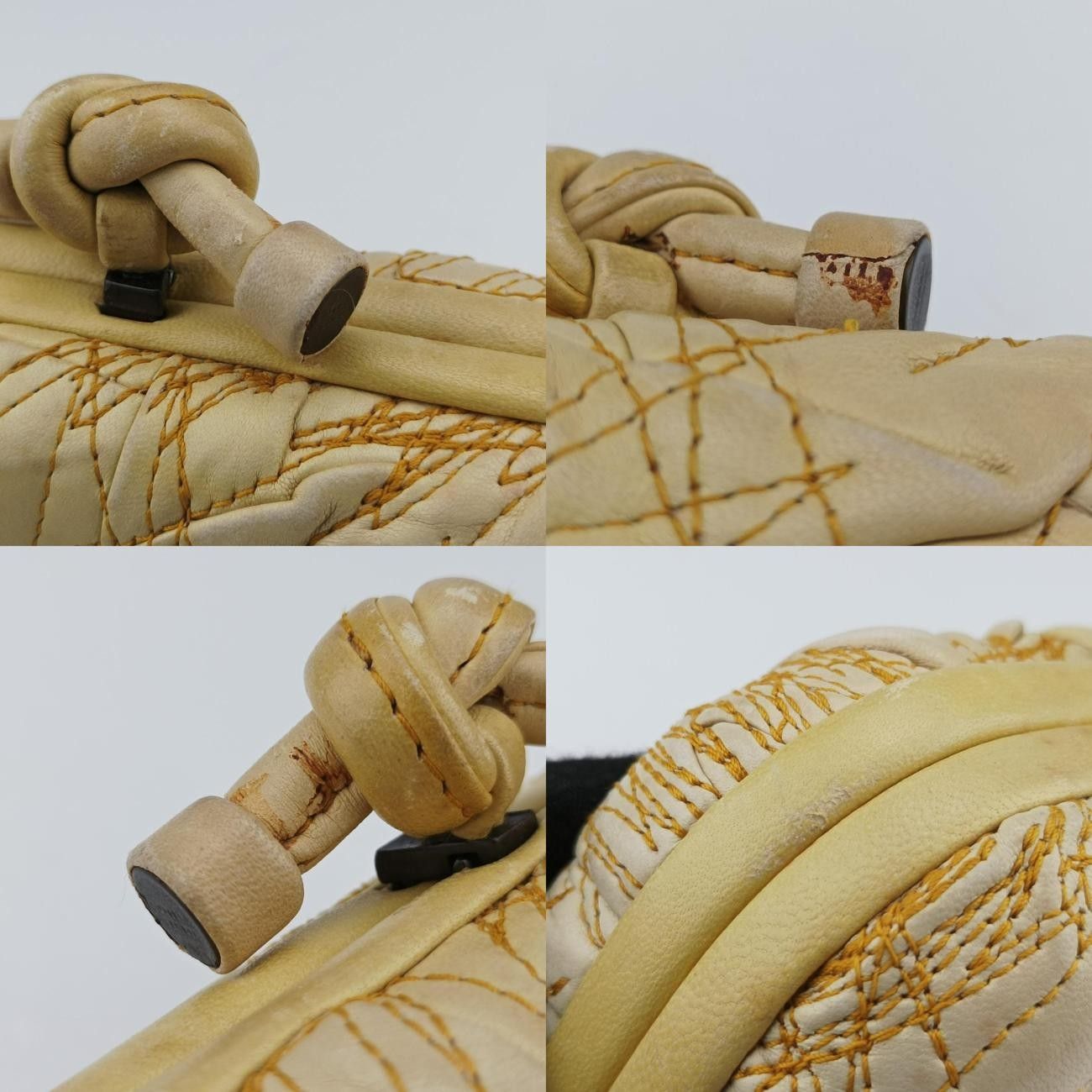 ボッテガヴェネタBottega Veneta刺繍ノットクラッチイエロー×ホワイトレザー