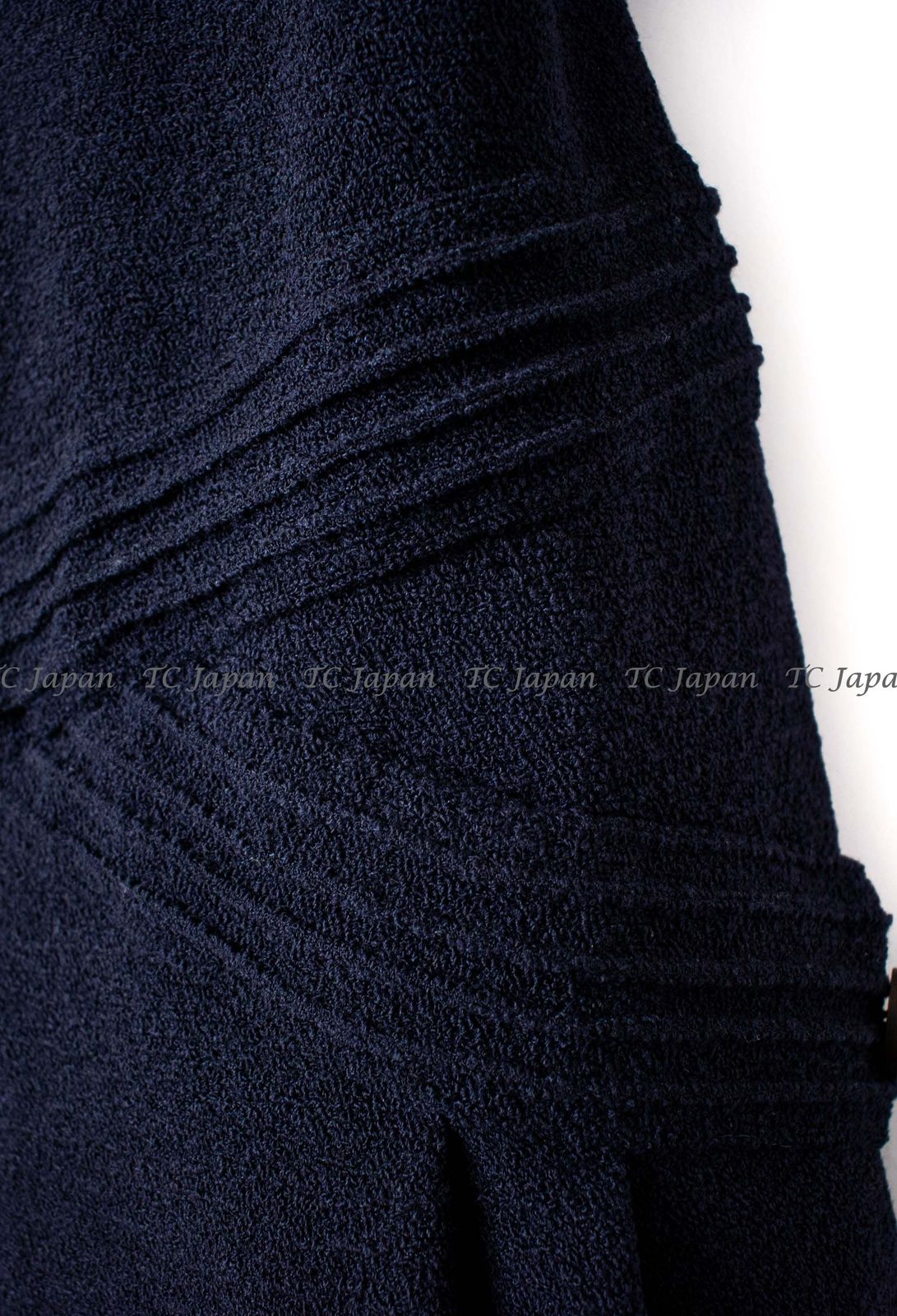 シャネル ワンピース CHANEL 66万 ダークネイビー グリポワ装飾 ウール  