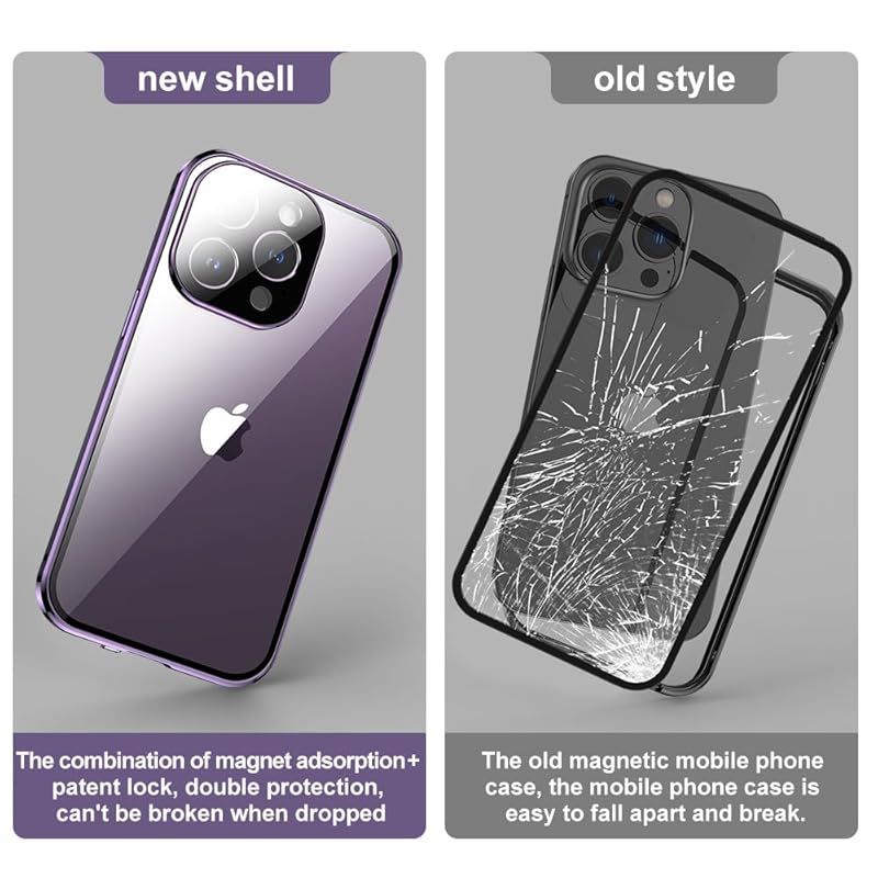 iPhone 15 Pro ケース 全面カバー ロック機能付き+マグネット式 両面