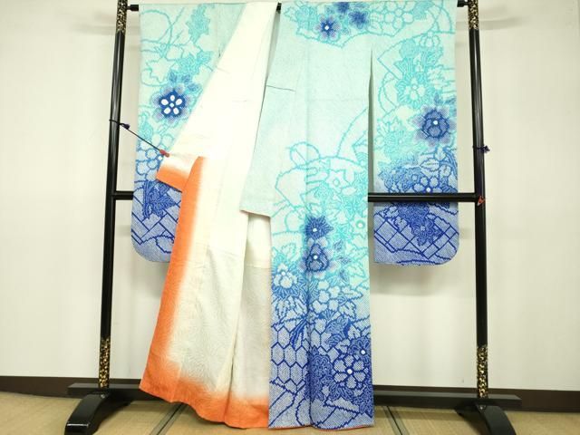 平和屋着物○豪華振袖 総絞り 草花文 暈し染め 正絹 逸品 DAAV3110du