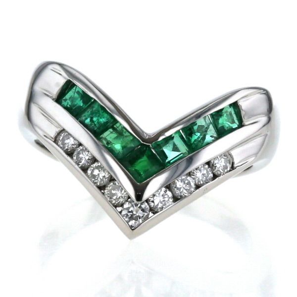 Pt900 天然エメラルド 0.13ct 天然ダイヤモンド 0.30ct リング 【公式