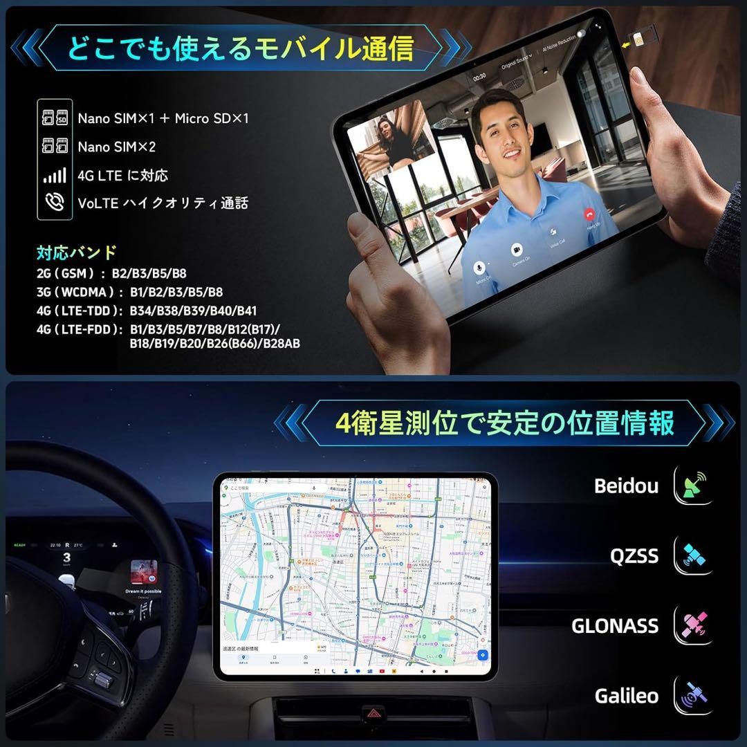 タブレット simフリー 11.4インチ RAM24GB+ROM128GB トリプルカメラ 顔認証 GPS搭載 4G通話/BT5.2/OTG/無線投影/8000mAh 515g軽量 タブレット simフリー 11.4インチ RAM24GB+ROM128GB トリプルカメラ 顔