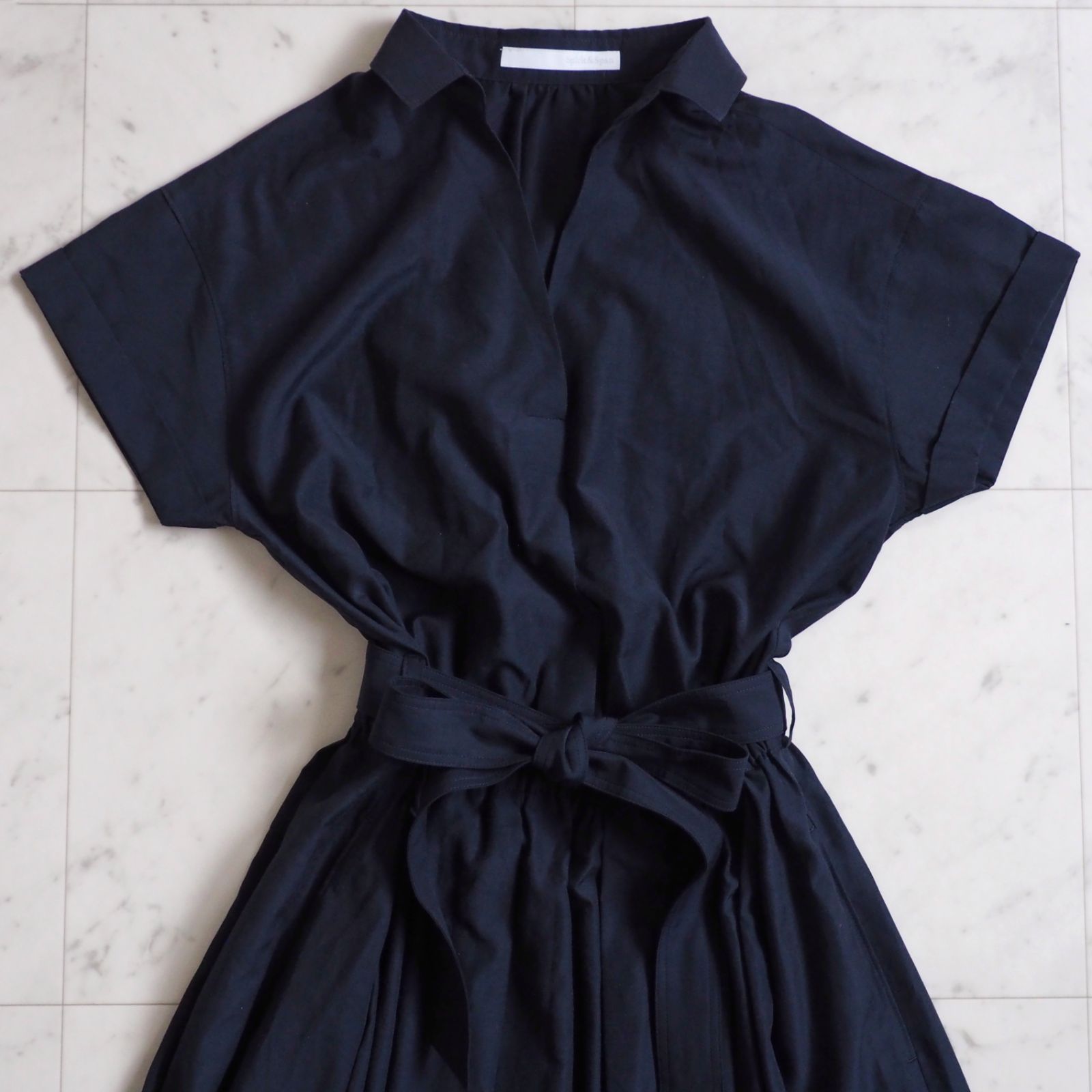 Spick & Span ブラックシャツワンピース 半袖 Spick＆Span 「Spick & Span」 半袖ワンピース - ブラック