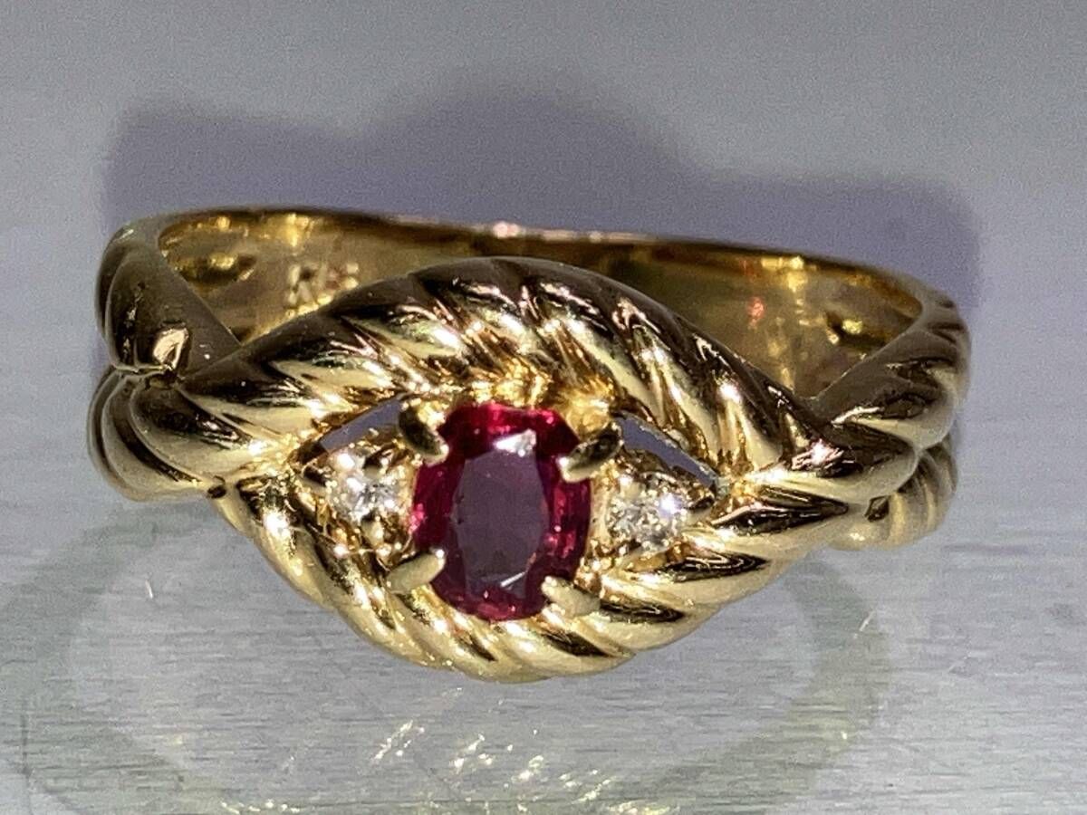 K18 リング 指輪 天然ルビー ダイヤモンド 0.04ct 鑑別書付き 総