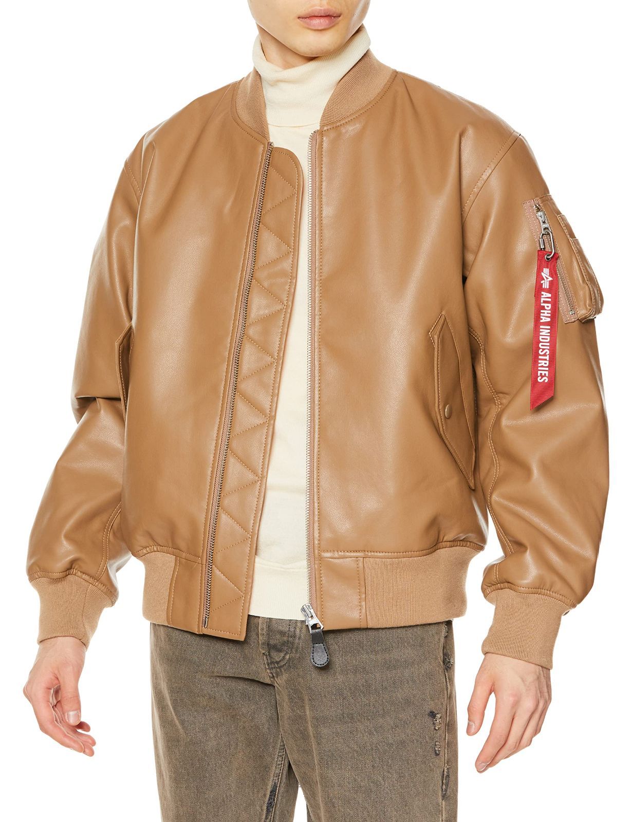 L_BEIGE/BEIGE [アルファインダストリーズ] フェイクレザージャケット フェイクレザー MA-1 TA1615 メンズ BEIGE/BEIGE L