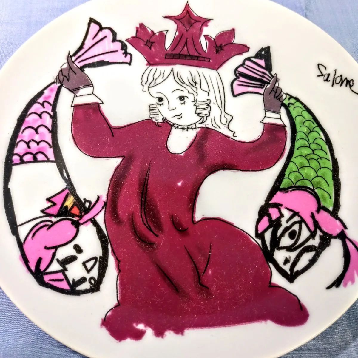 ♥志摩スペイン村 絵皿 見返りサンゴ(周央サンゴ) 両手にンギョ(壱百