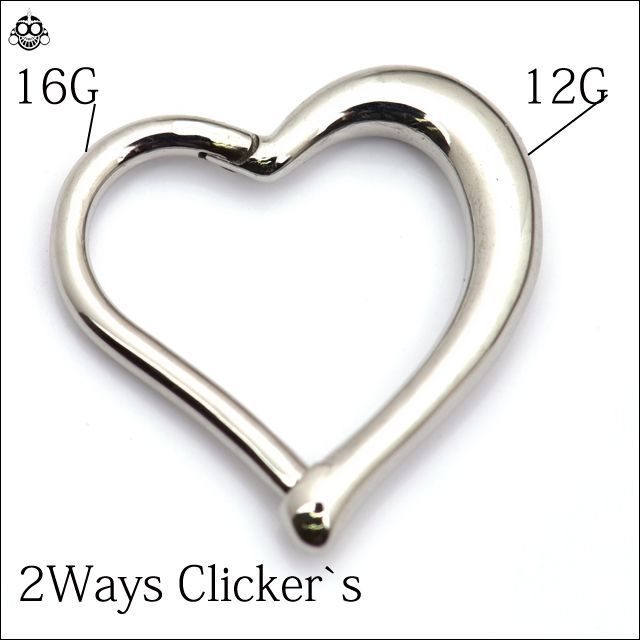  ワンタッチピアス 16G&12G パカッと ハートピアス 2WAY　クリッカー リングピアス ステンレスピアス つけっぱなし ロブ ロック ダイス 軟骨ピアス ボディピアス