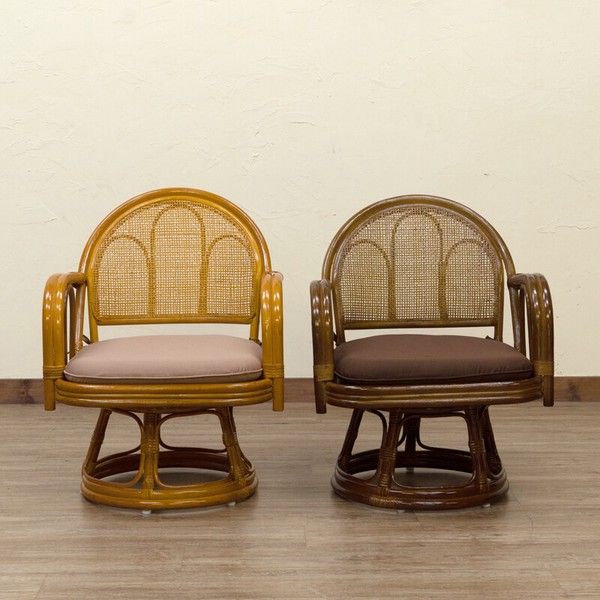 回転座椅子 BR ブラウン BRのみ予約販売】ラタン 回転座椅子 ミドル