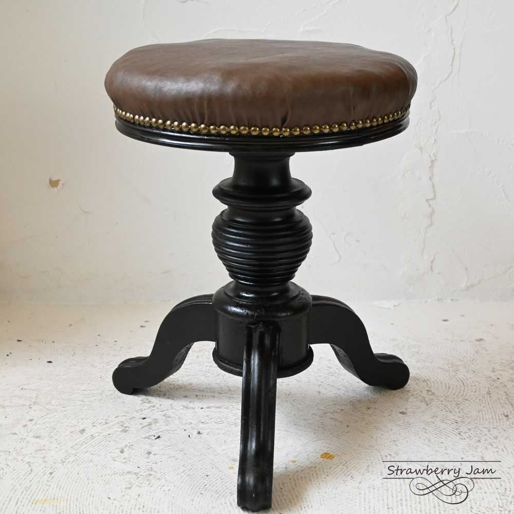 英国アンティーク木製スツール/丸イス椅子/チェア/踏み台/腰掛け(79
