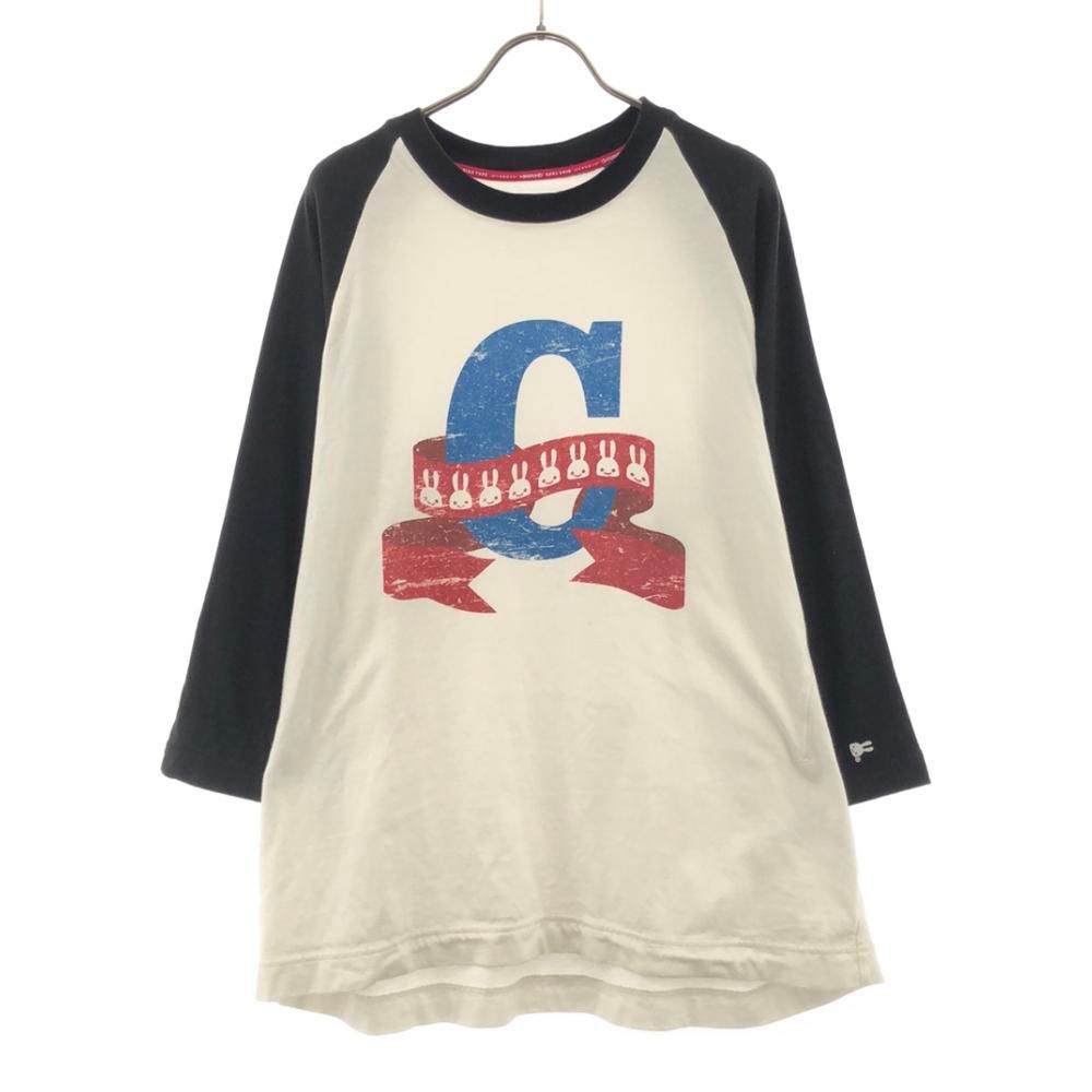 キューン ウサギプリント 7分袖 ラグラン Tシャツ 3 ブラック×ホワイト CUNE メンズ
