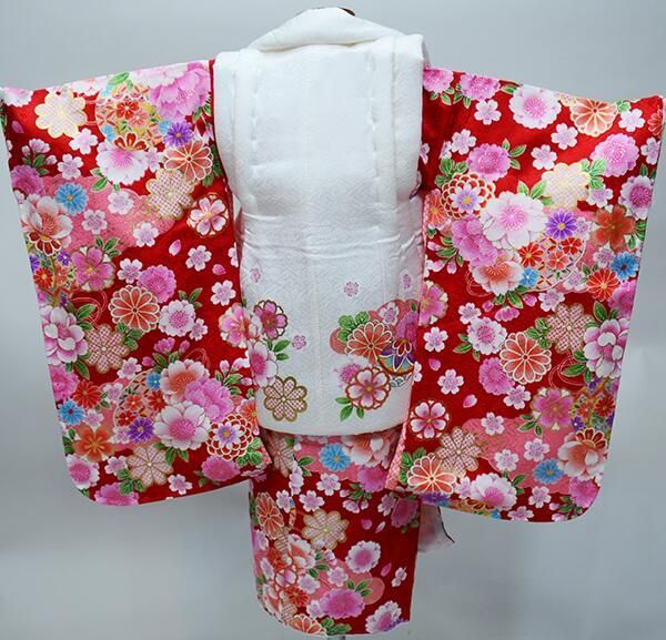 七五三 三歳 女児 正絹 被布着物フルセット 半衿伊達襟付き 祝着 お