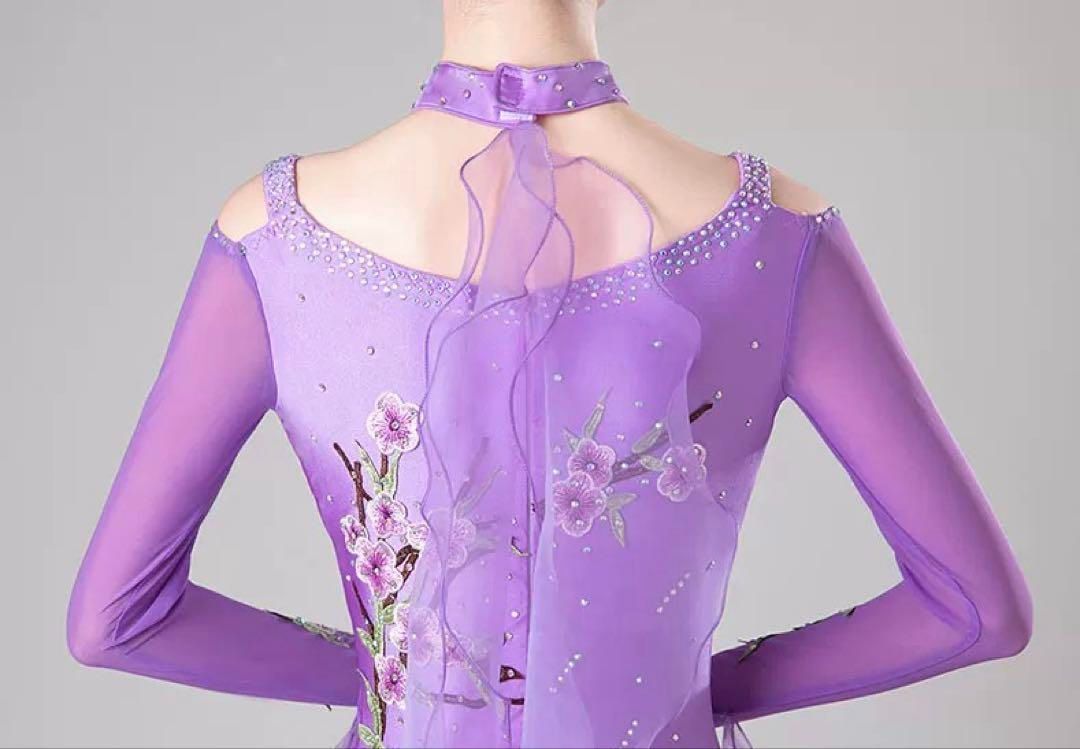 社交ダンスドレス ラテンドレス レースフレア袖 デモ用 ルンバ　オーダーメイド 社交ダンスドレス ラテンドレス 競技 花柄 ルンバ フレア袖