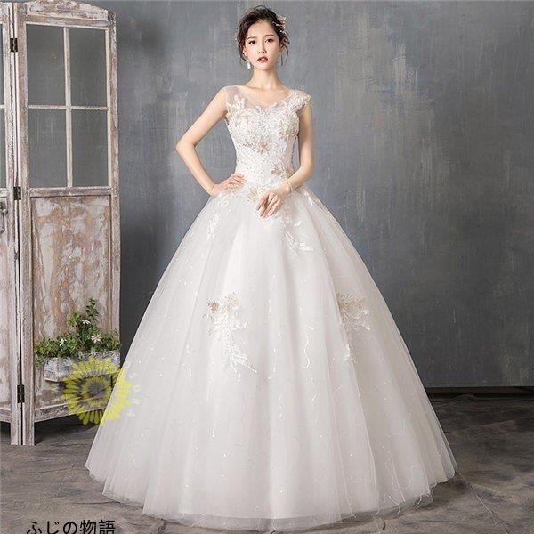 げ店長おすすめ ウェディングドレス aライン 花柄 レース 二次会 シンプル マキシ デザイン 花嫁 披露宴 ブライダル 結婚式