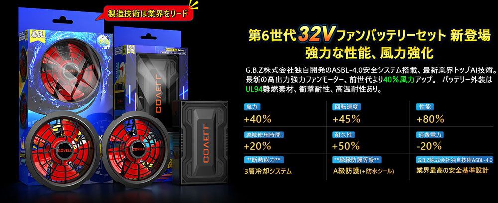 安い 【在庫限りの年末特別価格】G.B.Z 空調冷風服 COVELL 空調服