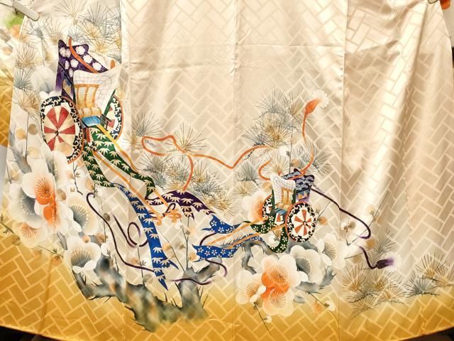 平和屋着物▽豪華振袖 単衣 御所車花文 金彩 正絹 逸品 AAAZ9302fy