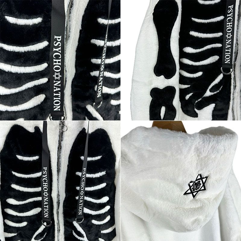 PSYCHO NATION サイコネーション 【MLサイズ】ボーンファー フードブルゾン 原宿 病みかわ パンク 地雷 天使界隈 メンズ レディース ユニセックス 143017 PSYCHO NATION サイコネーション 【MLサイズ】ボーンファー フード