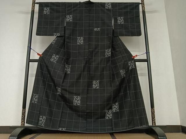 平和屋着物○上質な紬 市松文様 正絹 逸品 AAAZ0315zg