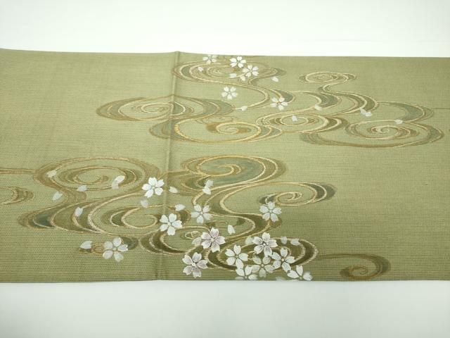 平和屋着物●琳派乃世界　灘昆年　世界的友禅作家　千地泰弘　太鼓柄袋帯　手描き　流水桜　金彩　正絹　逸品　DAAV6758ps 平和屋着物○琳派乃世界 灘昆年 世界的友禅作家 千地泰弘 太鼓柄袋帯