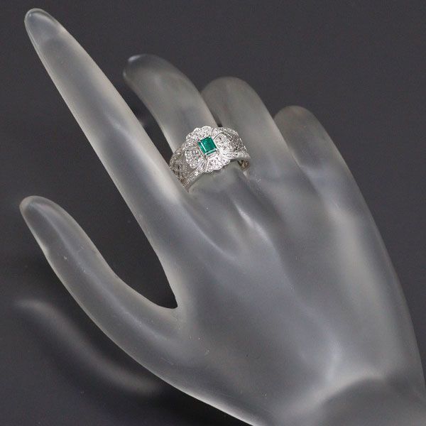 Pt900 エメラルド ダイヤモンド リング 0.221ct D0.18ct リング
