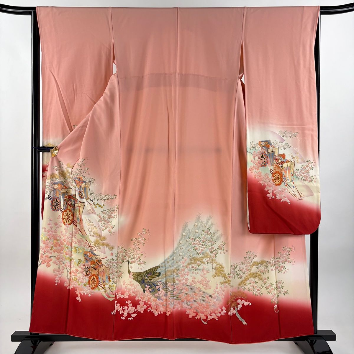 振袖 身丈164cm 裄丈64.5cm M 袷 草花 金銀彩 ぼかし 山吹色 正絹 秀品 【中古】