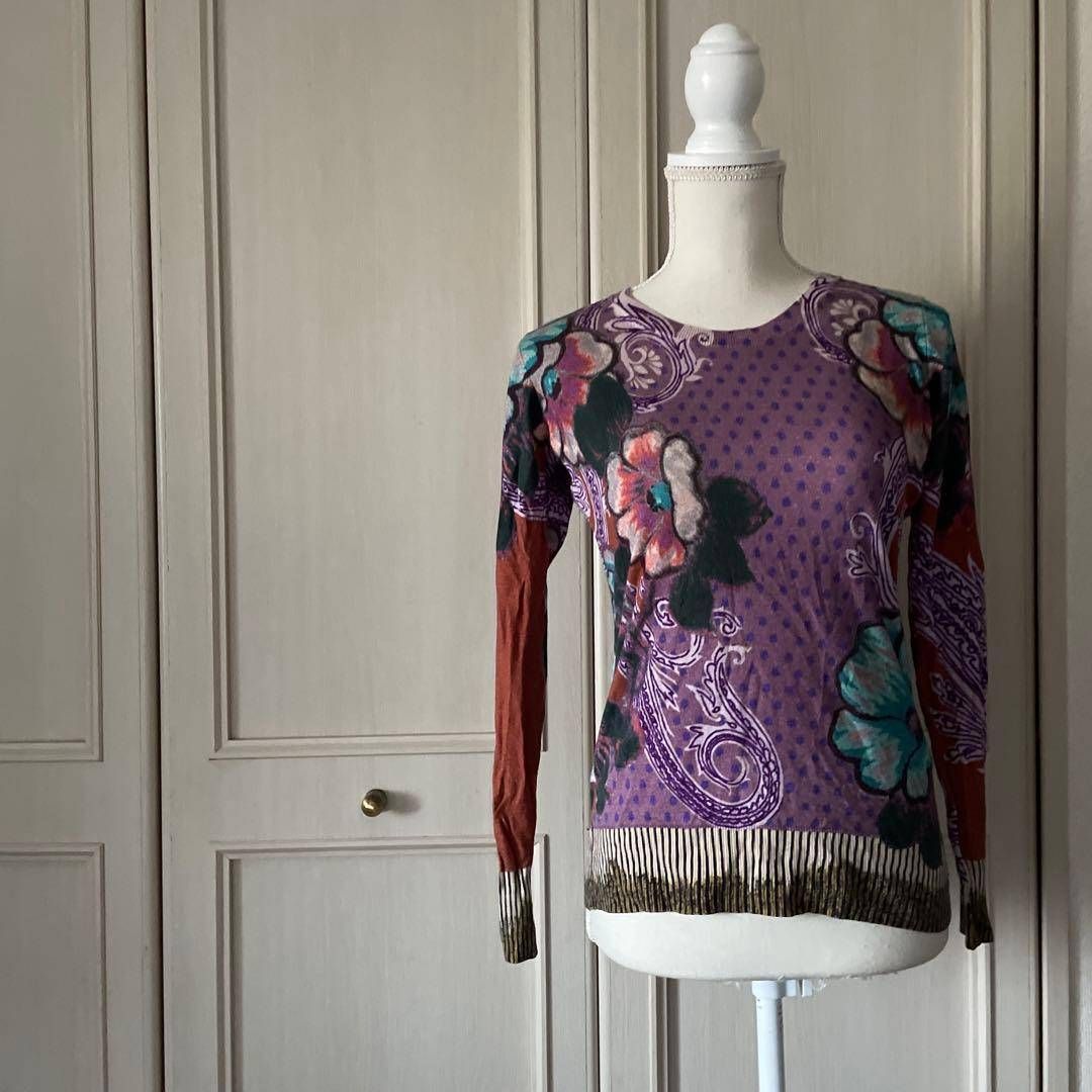 23 エトロ ETRO 花柄 ニット 総柄 セーター シルク カシミヤ カシミア cashmere flower マルチカラー お呼ばれ デート オフィスカジュアル 食事会