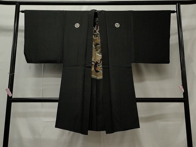 平和屋着物＃男性 長羽織 黒紋付き 正絹 CAAT5816id