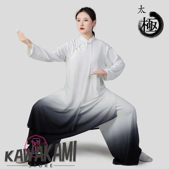 太 拳 ウェア 男女兼用 上下セット 太 拳服 スポーツ服 カンフー グラデーション 練功服 ホワイト ブラック 練習着 表演服 カンフー服 演