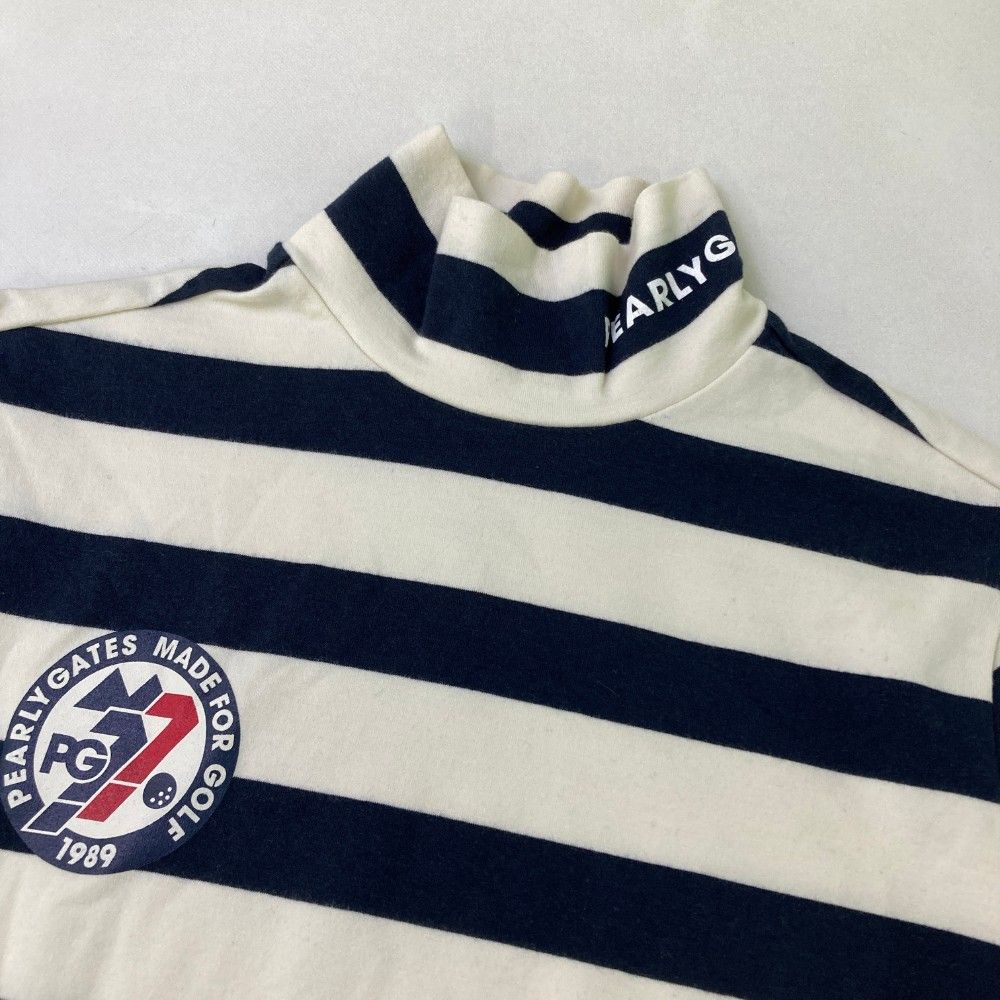 サイズ：1 PEARLY GATES パーリーゲイツ  ハイネック 長袖Tシャツ ボーダー柄 ホワイト系 [240101421391] ゴルフウェア レディース ストスト サイズ：1 PEARLY GATES パーリーゲイツ ハイネック 長袖Tシャツ