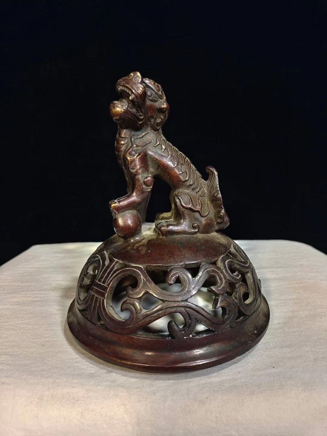 中国骨董・古銅細工・大明宣徳紋・朝天耳獅子蓋炉・香炉・薫香炉・中国