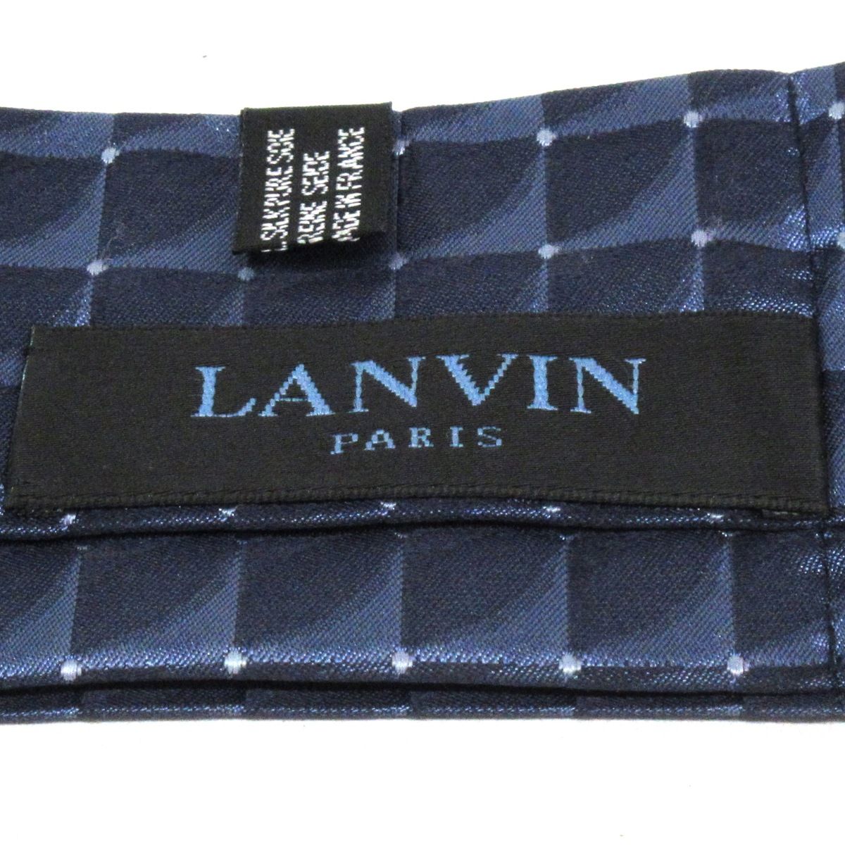 LANVIN(ランバン) スカーフ美品 - ネイビー×ライトブルー ドット柄