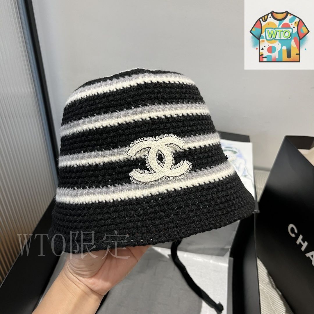 美品　CHANEL バケットハット 黒 ニット CHANEL シャネルバケハバケットハット帽子ブラック黒新品限定